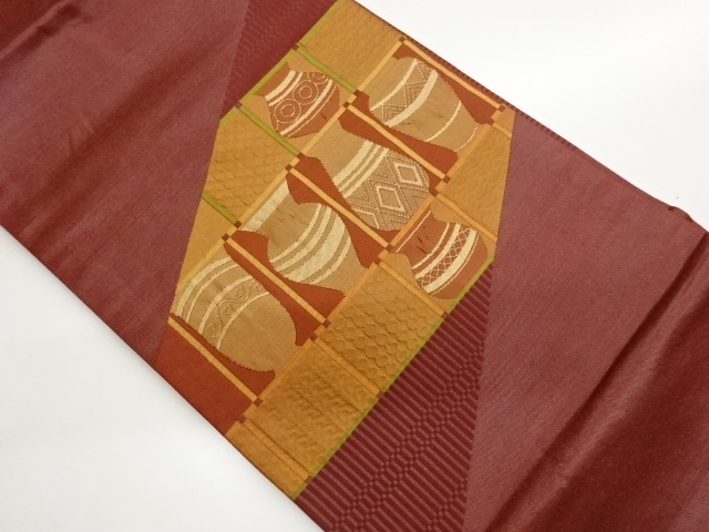 斜線に壺模様織出し名古屋帯